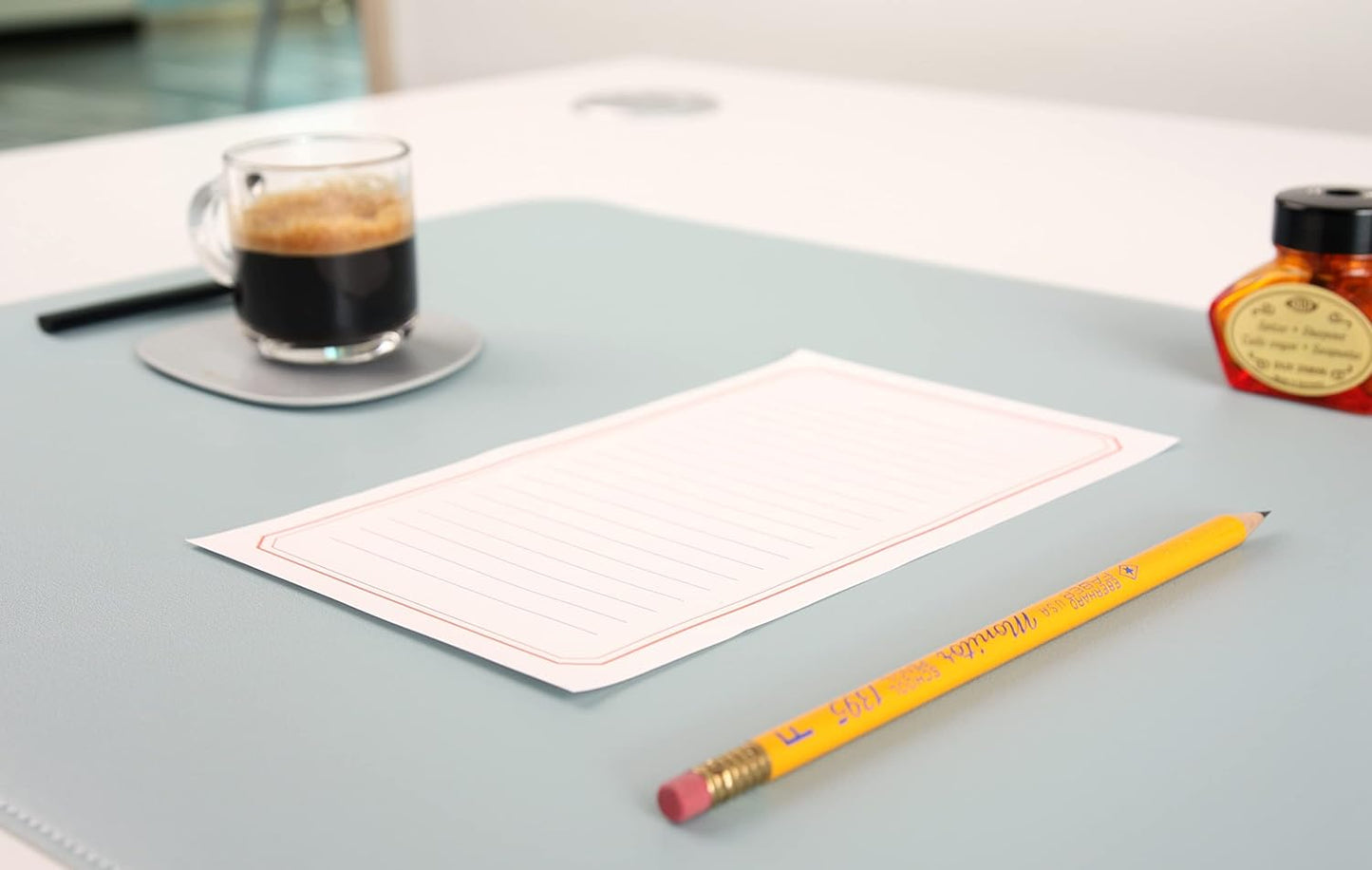 DeskPaw Dual-Sided Leather Desk Pad,Blotter for Laptop Computer,Mouse Pad,Writing,Drawing,Arts and Craft Mat (Blue/Silver, 17" x35”)