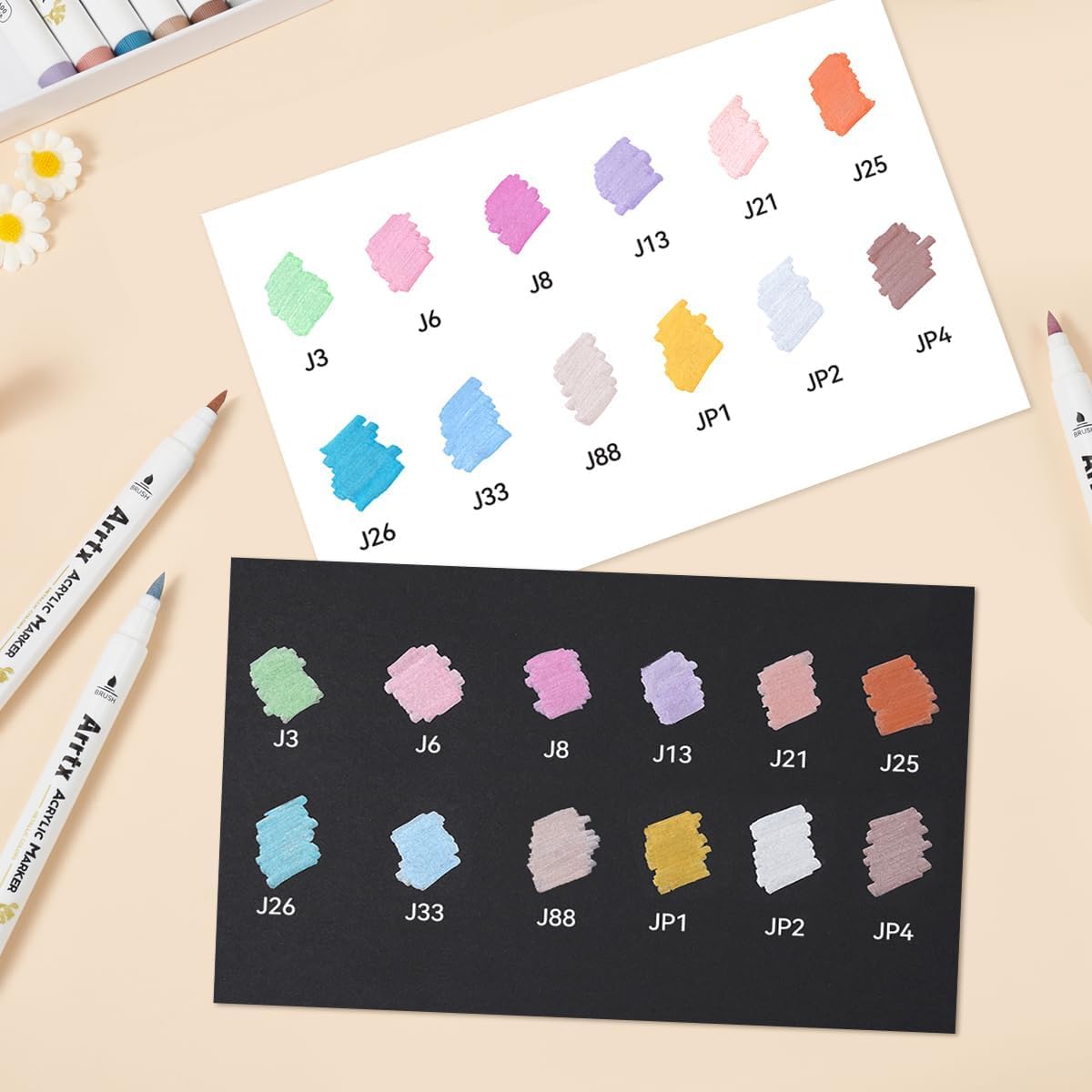 Arrtx 12 Colors Metallic Acrylic Paint Pens for Rock Painting, Extra Fine Tip Metallic Brush Marker for Rock Painting, Ceramic, Glass, Canvas, Mug, Wood, Easter Egg, Waterproof Paint DIY Crafts Making