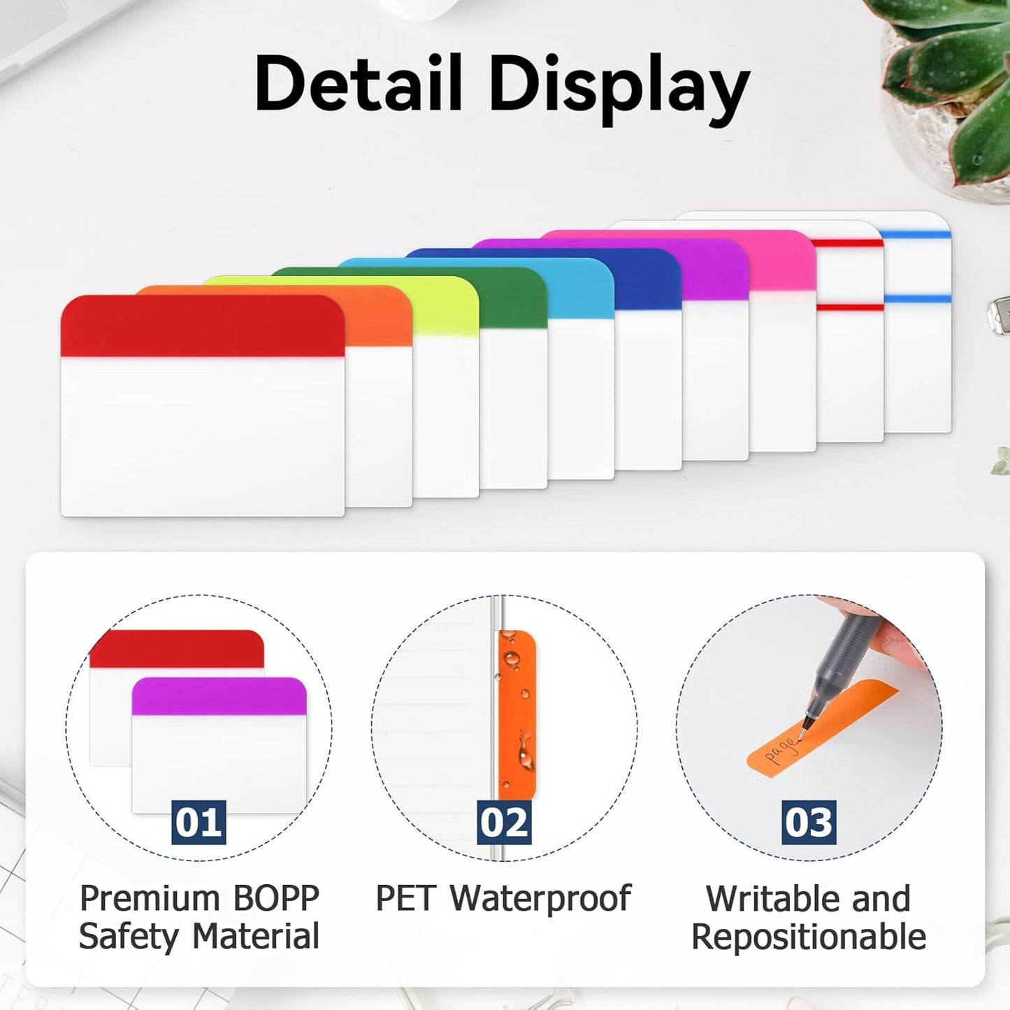 1200 Pieces Tabs 2 Inch Sticky Index Tabs, Colored Page Markers Repositionable Divider Tabs for Notebooks, Binder, File Folders, Books (60 Sets 10 Colors)
