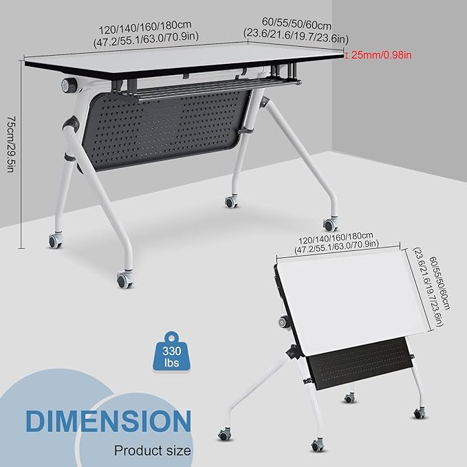 Conference Table, Folding Conference Room Tables, Mobile Training Tables with Silent Wheels, Large Rectangular Modular Seminar Table Office Computer Desks for Classroom White (4Pack L70.9in)