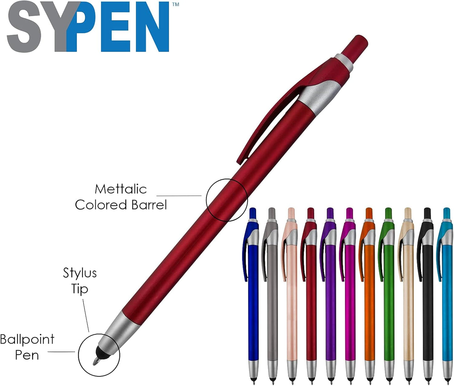 Personalized with Your Custom Logo or Text Pens-Pack of 300- for Marketing, Parties, and Events, 2 in 1 Capacitive Stylus & Ballpoint Pen Compatible with Touchscreen Devices, Black Ink, Red Pens
