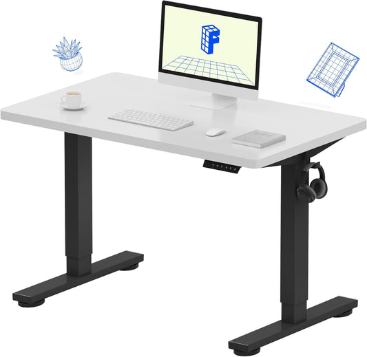 FLEXISPOT EN1 Whole-Piece Standing Desk, 40" x 24" Electric Height Adjustable Heavy Duty Steel Stand Up Desk (Black Frame + White Top, 2 Packages)