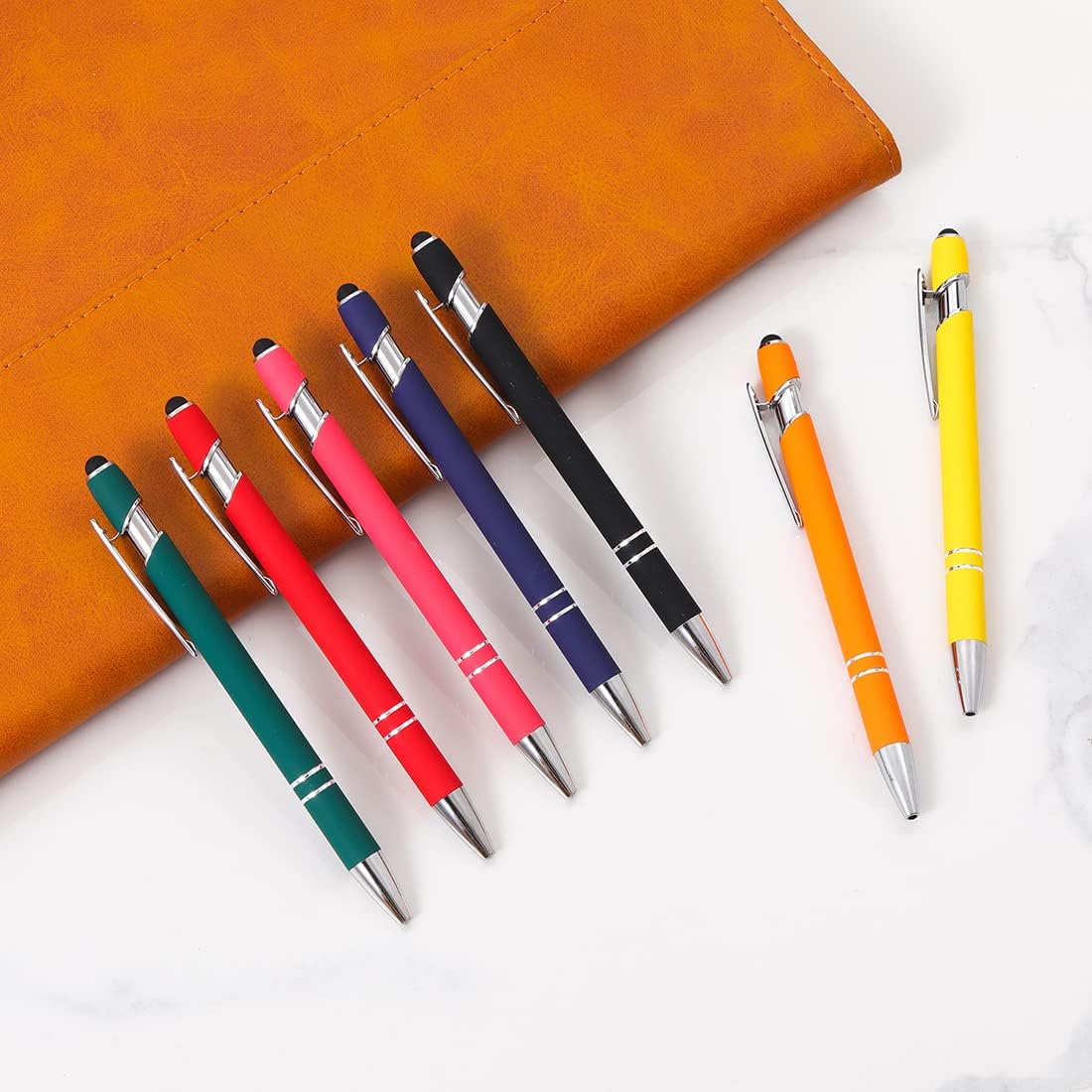 Ballpoint Pen with Stylus Tip, Soft Touch Click Metal Pen, 1.0mm Medium Point, Black Ink, 12 Count(Peach)