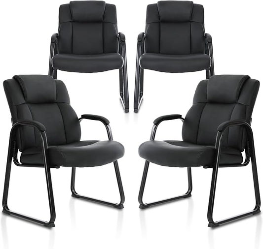 CLATINA Big & Tall 500 lb. Guest Chair, Leather Reception Chairs with Sled Base and Padded Arm Rest for Waiting Room Office Home and Meeting Conference-Black (4 Pack)