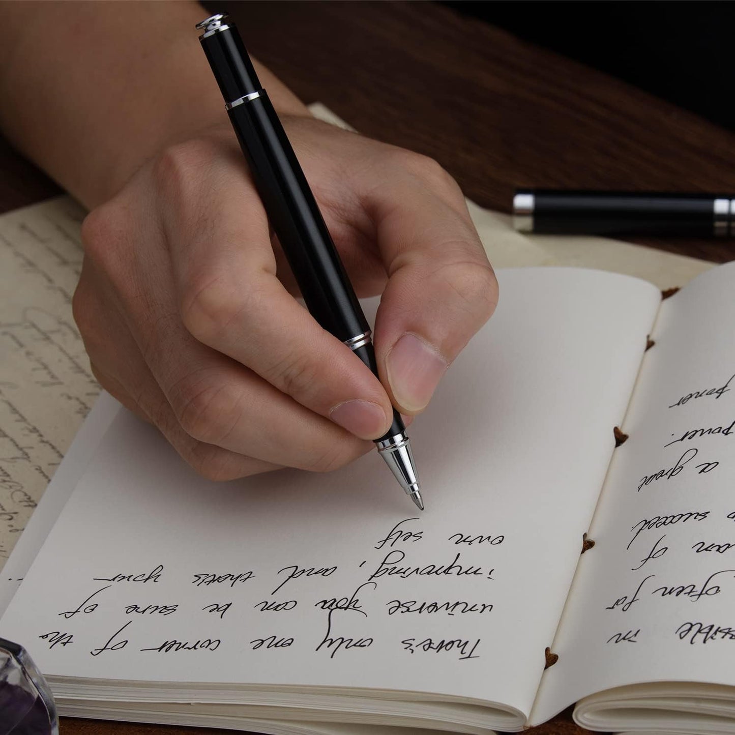 BEILUNER Ballpoint Pens, Stunning Black Chrome Ballpoint Pen with Silver Trim, Best Ball Pen Gift Set for Men & Women, Professional, Executive, Office, Fancy Pen-Gift Box With 0.5mm Extra Black Refill