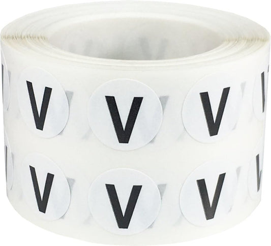 Letter V Inventory Labels .5 Inch Round Circle Dots 1,000 Adhesive Stickers