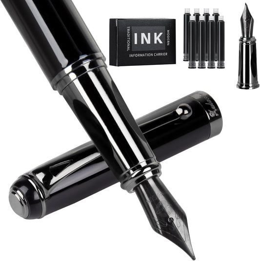Fountain Pen-Smooth Writing Metal Water Pen with Gift Case Fine Nib Consistent Ink Flow Luxury Pen for Nice Pens Includes a Calligraphy Nib 8 Cartridges a Ink Refill Converter(Grey)