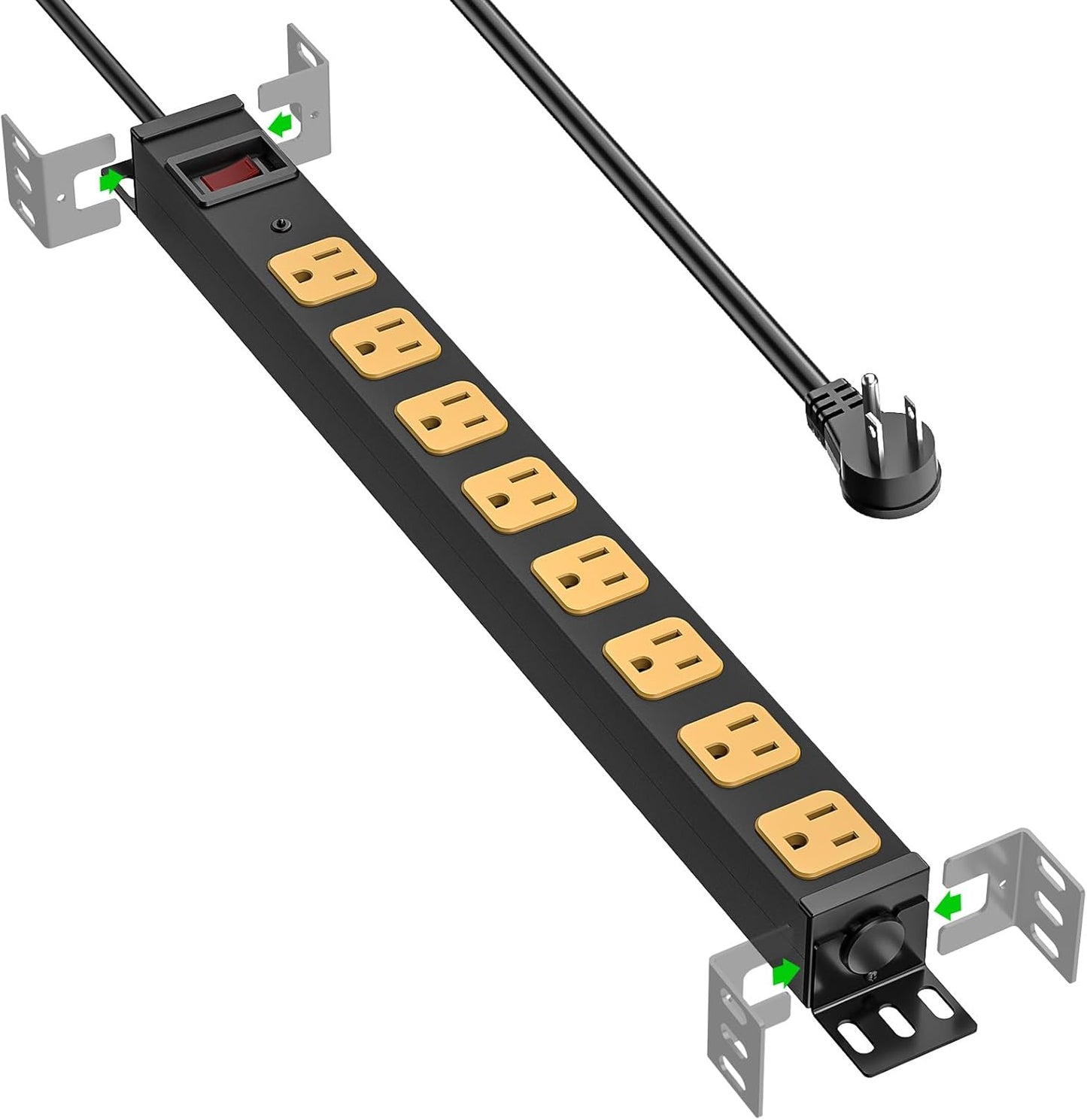 CRST 8 Outlet Metal Heavy Duty Power Strip, 2100 Joules Mountable Surge Protector Power Strip, Slim Power Bar with 6ft 14AWG Cord, ETL Listed