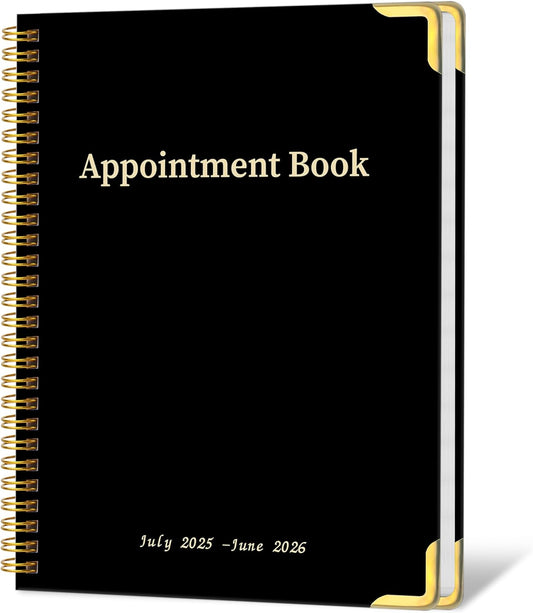 Appointment Planner 2025-2026 - Daily Hourly Schedule Planner from 7am - 10 pm, Weekly & Monthly Hourly Appointment Calendar from July 2025 - June 2026, 9" x 11"- Black