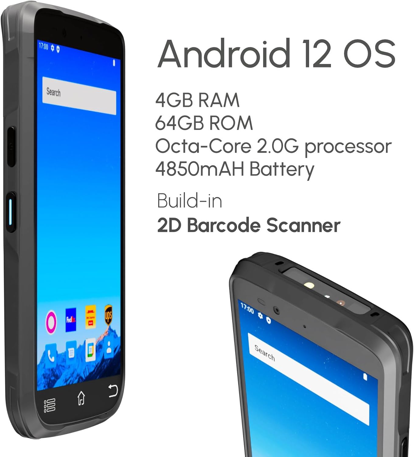 Rayoungtek Rugged Android Barcode Scanner Handheld Mobile Computer 1D 2D QR Code NFC Reader IP66 4G WiFi 6.0" Touch Screen for Inventory Retail Logistics