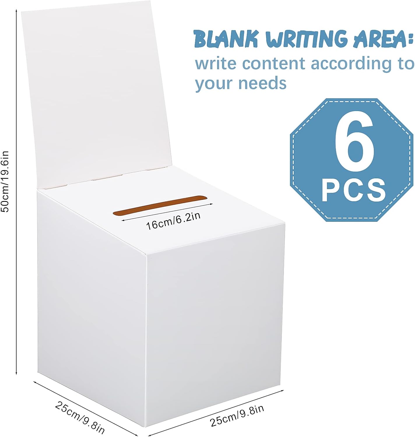 CHENGU 6 Pieces Raffle Ticket Box, 10 x 10 x 10 Inch Cardboard Box with Slot, Large Donation for Fundraising, Tip Jar, Suggestion for Collecting and Donation (White)