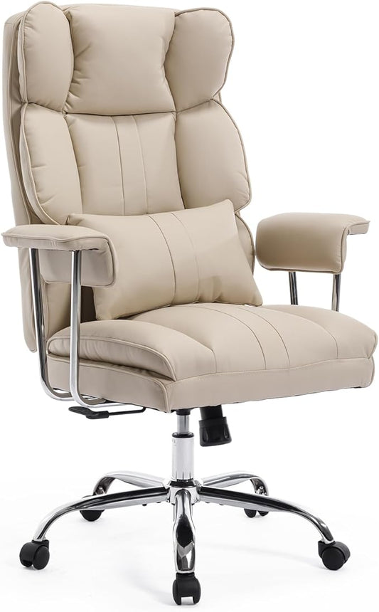 Big and Tall Office Chair 500lbs Wide Seat Executive Office Desk Chair High-Back Office Task Chair, Ergonomic Lumbar Support Computer Office Chairs for Heavy People(Beige)