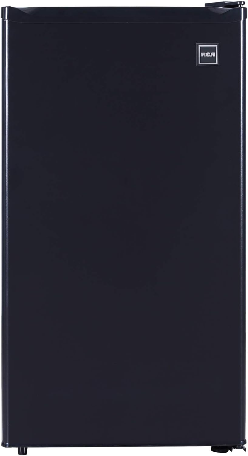 RCA RFR321-B-Black-COM RFR321 Single Mini Refrigerator-Freezer Compartment-Adjustable Thermostat Control-Reversible Doors-Ideal for Dorm, Office, RV, Garage, Apartment-Black Cubic Feet, 3.2 CU.FT