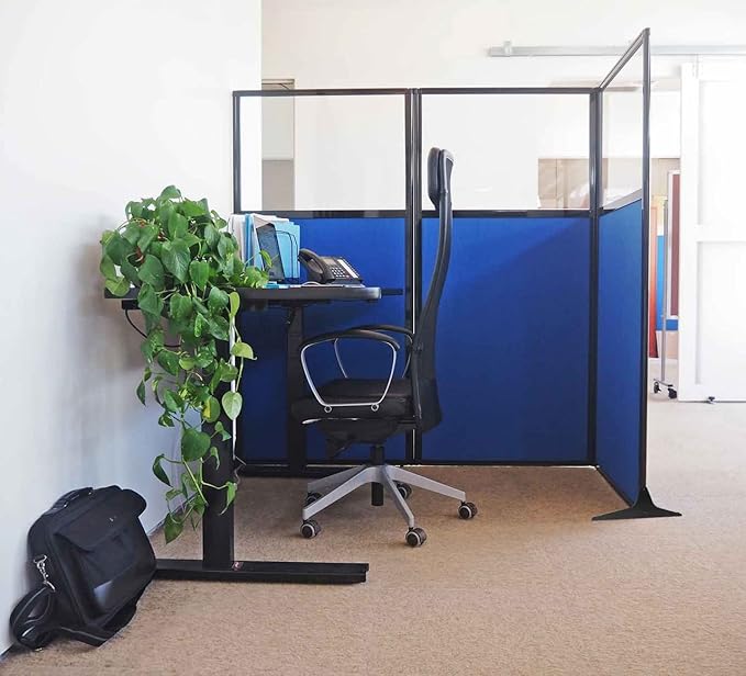 Versare Office Workstation Screen | Portable Wall Divider | Modern Cubicle | Freestanding Privacy Screen | Flexible Work Space | 2 Panels | 66" Wide x 70" Tall Marble Gray SoundSorb Panels With Window