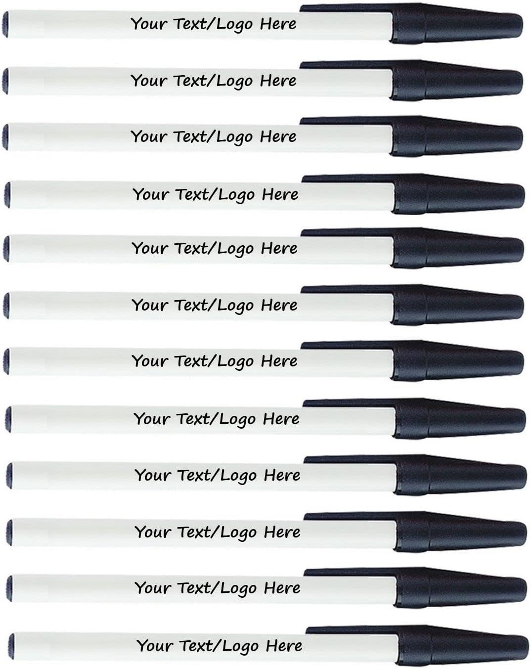 Personalized Stick Pens With your Custom Logo or Text-500 Pack Bulk-for Businesses, Parties, and Events, Custom Printed Slim Ballpoint Pens with Cap, Black, Black Ink