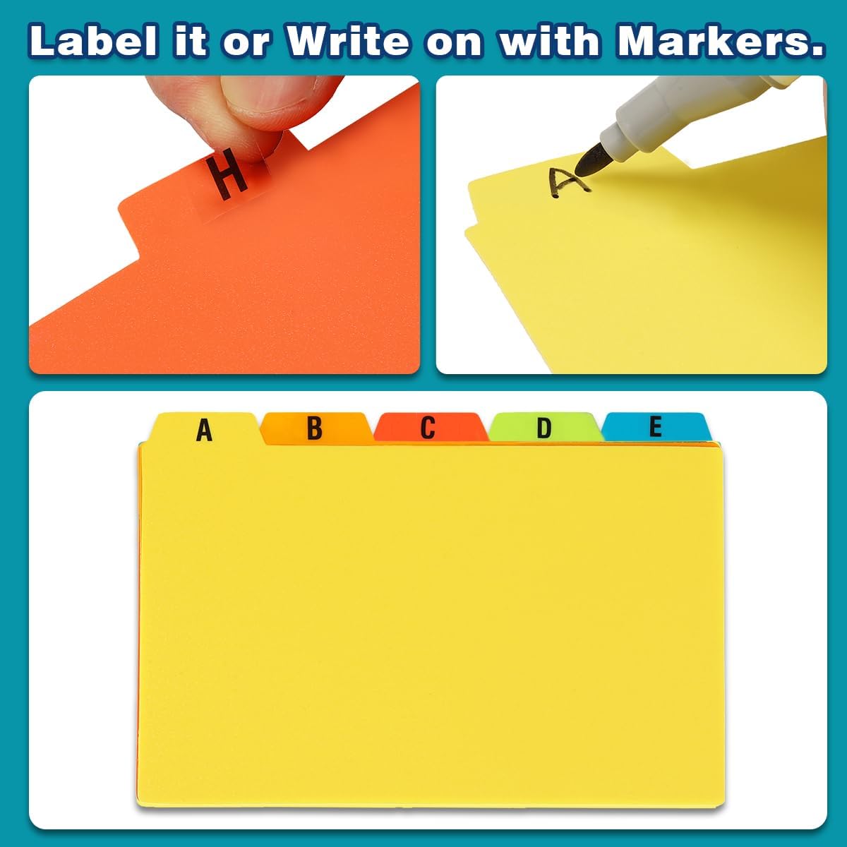 Chell 5x8 Plastic Index Card Dividers, Heavyweight Poly Index Card Guides A-Z for Flash Cards and Recipe Cards, with Alphabetical/Blank Stickers, Pack of 25