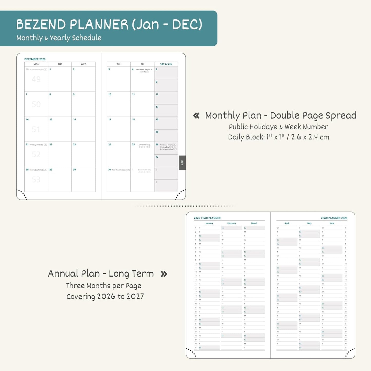 BEZEND Pocket Calendar 2026 Weekly and Monthly (3.5" x 6") Small Daily Planner for Purse (Jan-Dec) with Notes & Expenses, Inner Pocket, Pen Holder, Vegan Leather Hardcover - Lavender