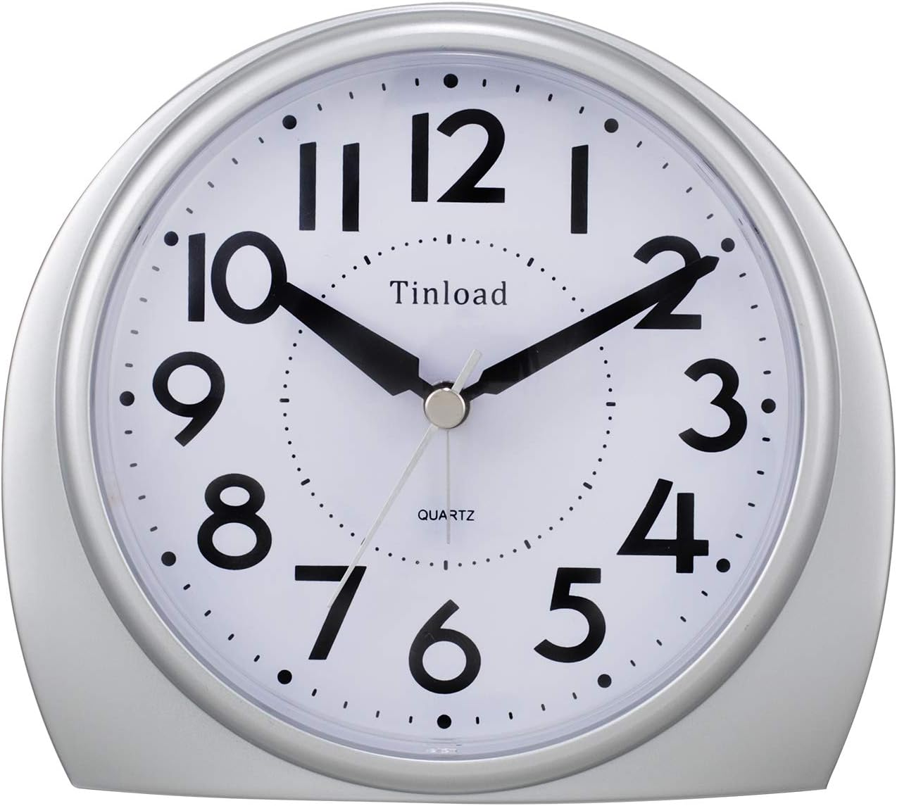 5.5" Large Analog Alarm Clock Silent Non Ticking, Gentle Wake, Beep Sounds, Increasing Volume, Battery Operated Snooze and Manual Light, Easy Set,Silver(Best for Elder)