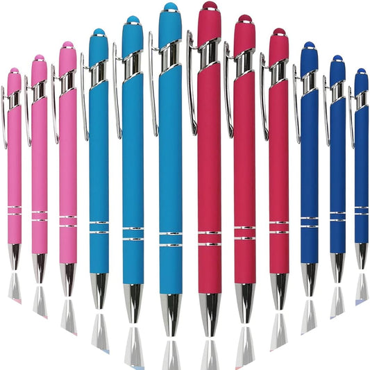 Ballpoint Pen with Stylus Tip, Soft Touch Click Metal Pen, 1.0mm Medium Point, Black Ink, 12 Count(4 Colors)