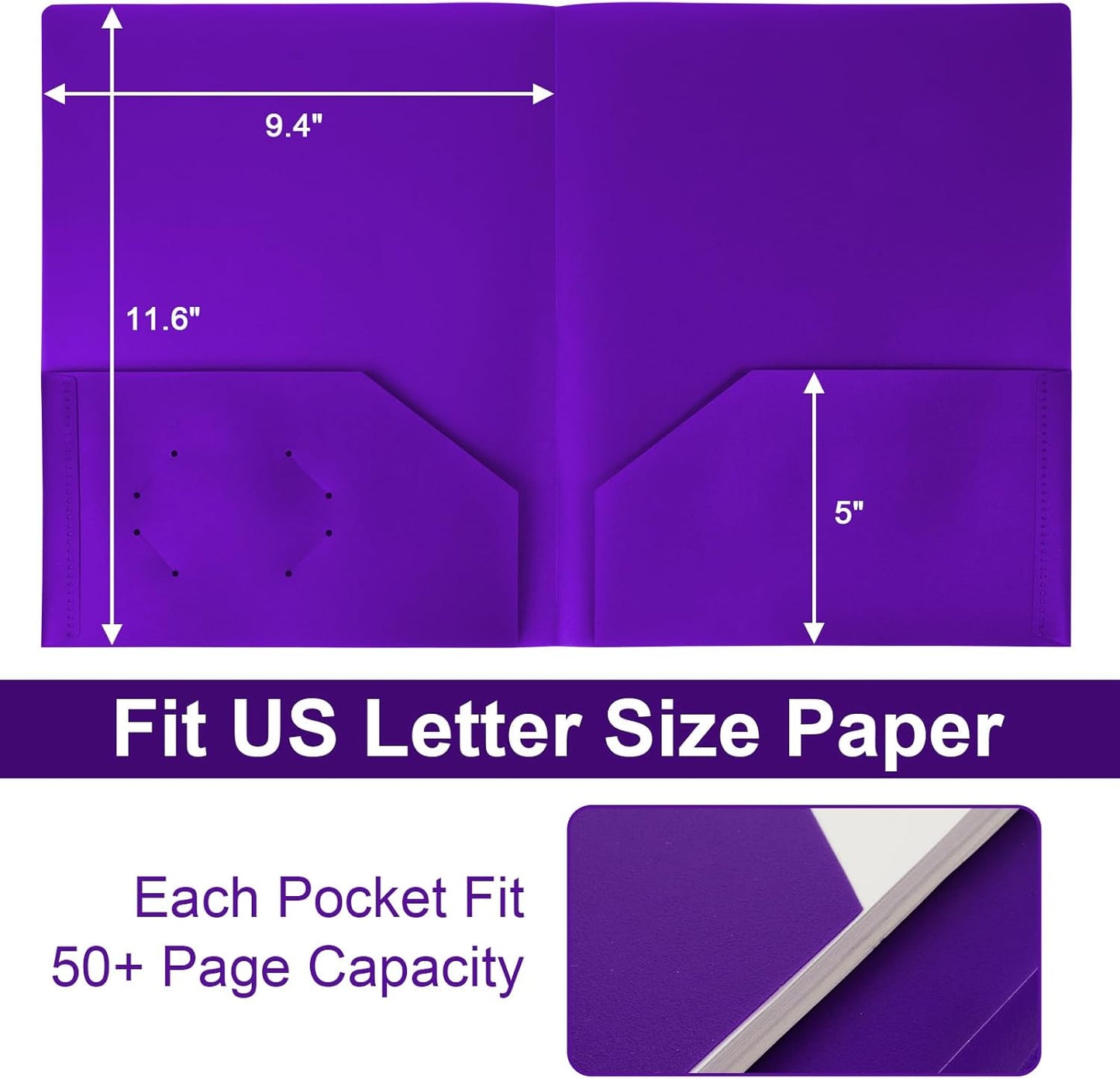 12-Pack Plastic Folders with Pockets,2-Pocket Poly Folders Holds 8-1/2" x 11" Paper for School/Office/Home, Purple