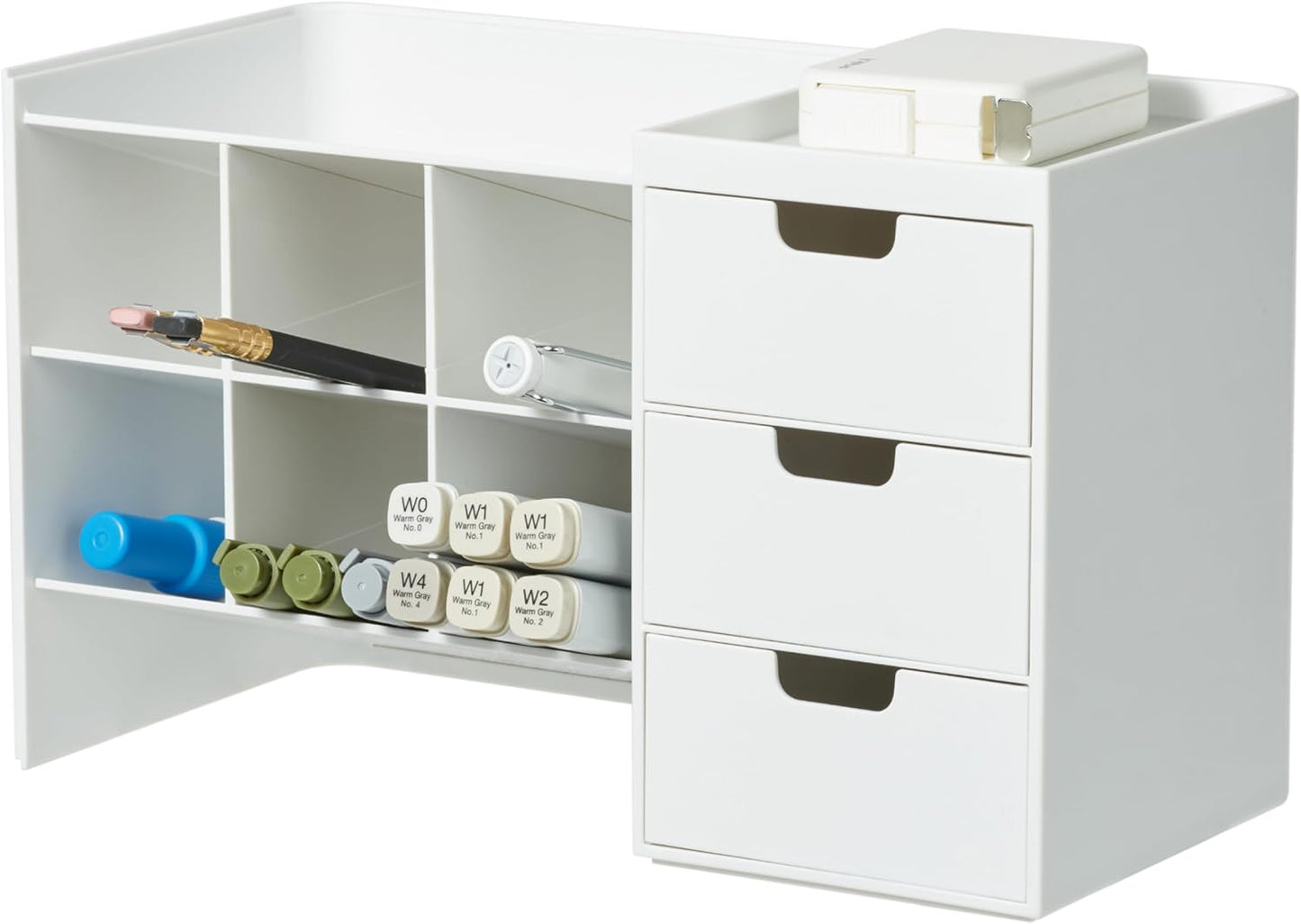 BLUE GINKGO Hive Stack Desk Organizer – Stackable Pen Holder, Stationary Organizer with Drawers - Office Storage, School Supplies, Makeup (Made in Korea, White)