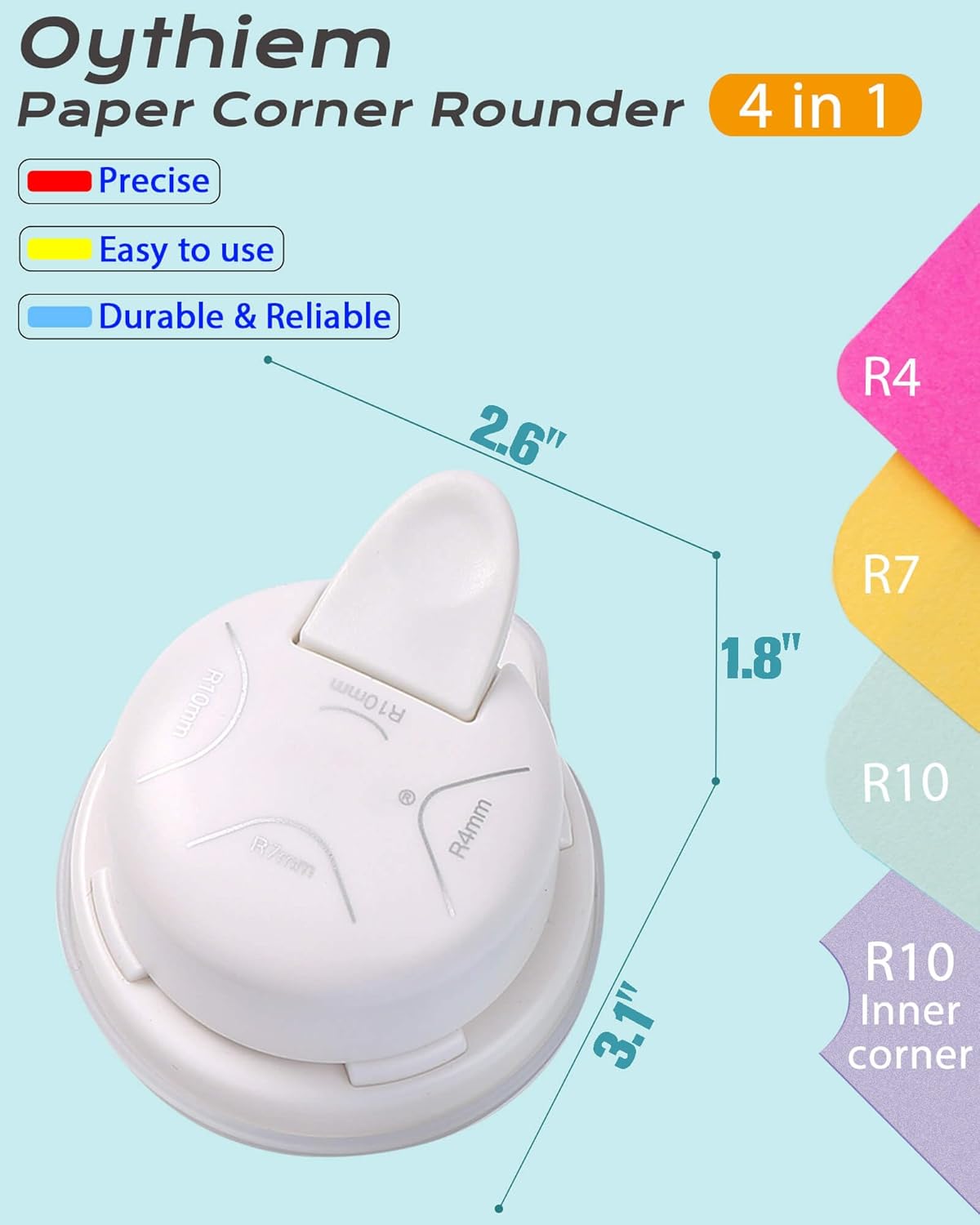 Corner Rounder Punch Cutter - 4-in-1 Paper Corner Punch, 3 Size Rounded Corners and 1 Concave Corner with Bottom Paper Shreds Collection (White)