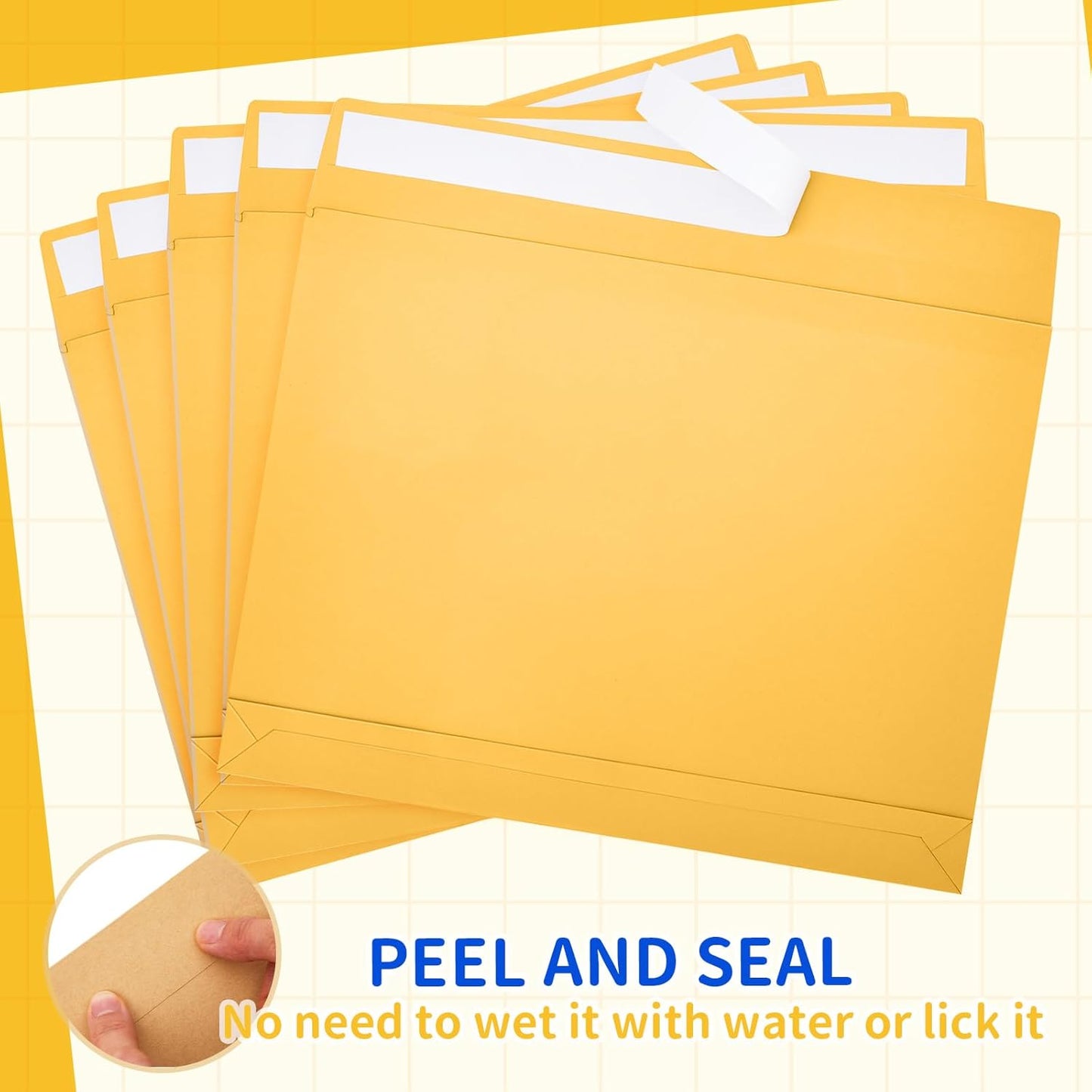 20 Pcs 12 x 16 x 1.6 Inch Large Expandable Catalog Envelopes Manilla Kraft Peel and Seal Envelopes Light Large Mailing for Office Home Documents Magazines Photos Storage Organizing (Yellow)