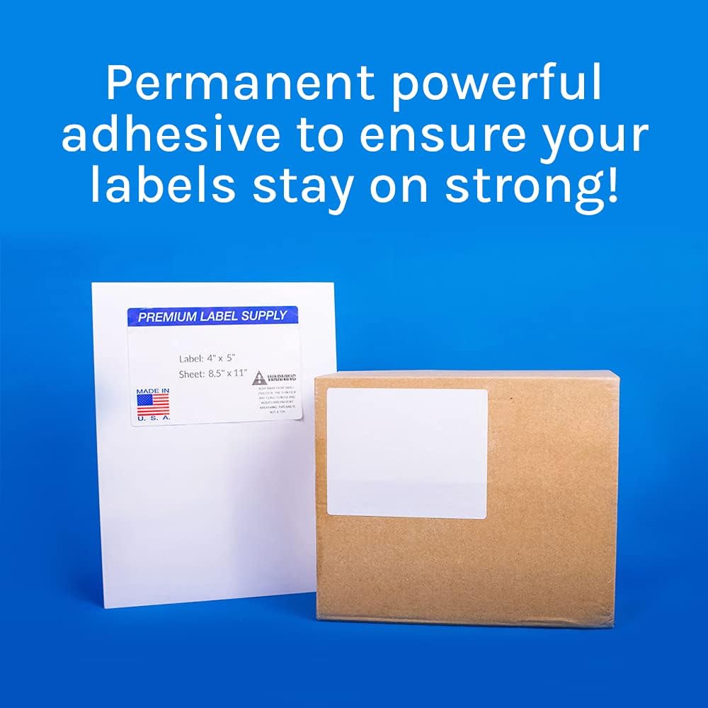 Premium Label Supply White Sticker Shipping Labels – 4" x 5" – Laser/Inkjet Compatible – (4 per Sheet), 100 Sheets - 400 Total Adhesive Labels