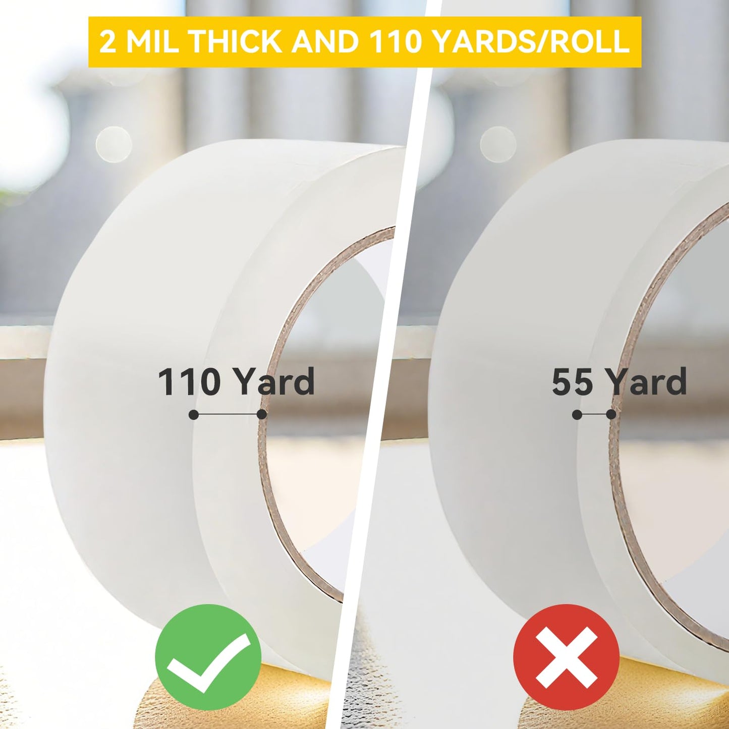 Clear Packing Tape Refills, Total 1320 yd., Heavy Duty Shipping Tape, Each 2 inch x 110 Yards x 2 mil Thick for Shipping, Packaging, Sealing and Moving 12 Rolls