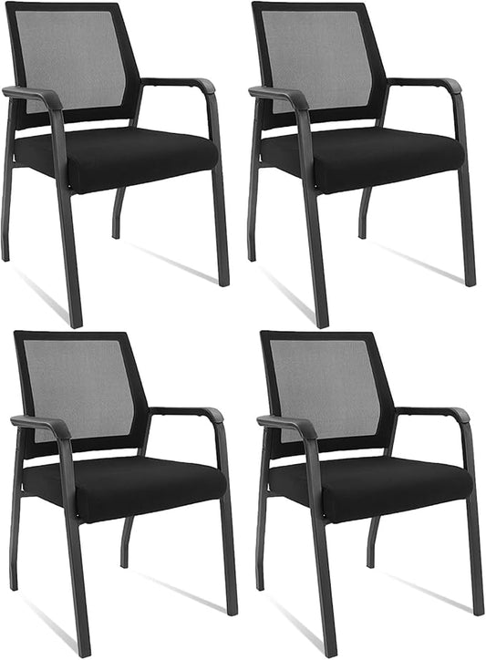 Desk Chair No Wheels, Arm Chair with Ergonomic Lumbar Support and Thickened Seats Cushion, Waiting Room Chairs for Office School Church Guest Reception, 4 Pack Black