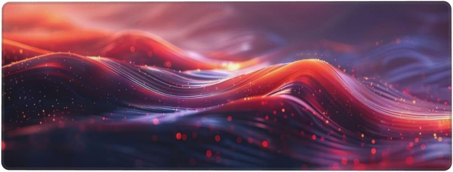 Gaming Mouse Pad, Large Non-Slip Rubber Base Mousepad, Keyboard Mouse Mat, Desk Pad with Stitched Edges, 31.5x11.8inch, Red Ripples