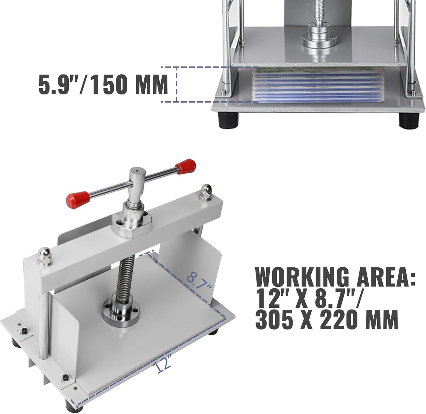 VEVOR Manual Paper Press Machine, 12x8.6 inch for A4 Sized Papers Flatting Machine, 10cm Thickness Steel Frame Manual Flat Paper Press Machine, Papermaking Book Press