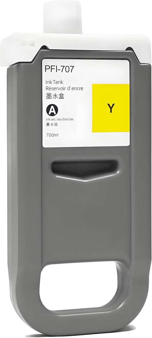 PFI-707 Ink Cartridge PFI707 Ink Tank Compatible with Canon imagePROGRAF PF830, iPF840, iPF850 CAD Plotters 700 ML (1-Pack, Yellow)