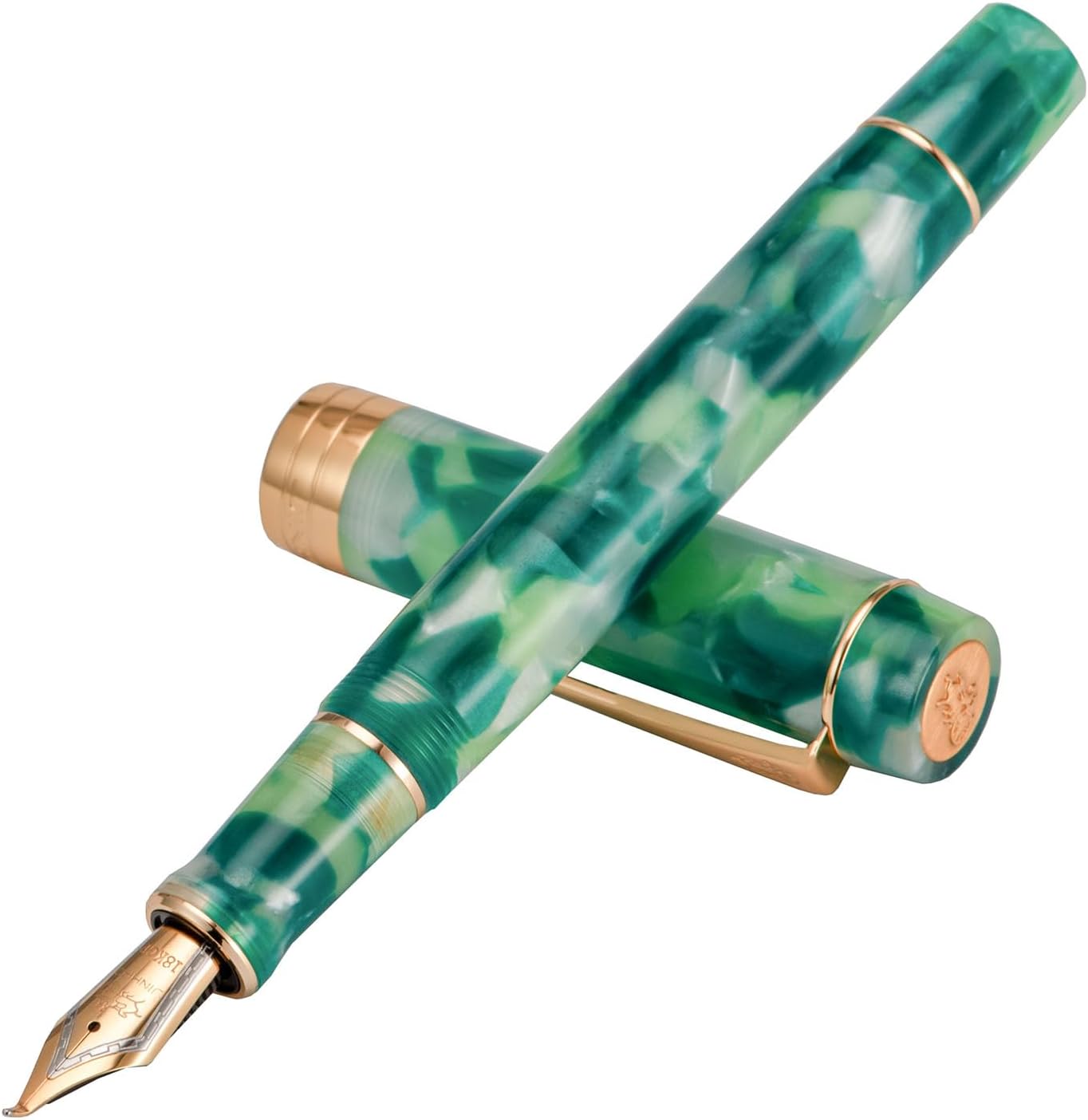 Jinhao 100 Fountain Pen Celluloid Classic Style, #6 Nib Smooth Writing Instrument with Refillable Converter and Pen Case Set