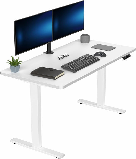 VIVO Electric 55 x 28 in Standing Desk, Memory Height Adjustment, 1B Series, One-Piece White Top, White Frame, DESK-KIT-1W55W