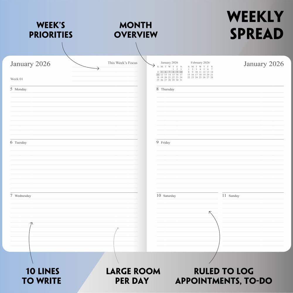 2025-2026 Planner - Weekly and Monthly Planner, Oct 2025 - Dec 2026, Vegan Leather Cover, Elastic Closure, 8.5"x11", Rose Gold