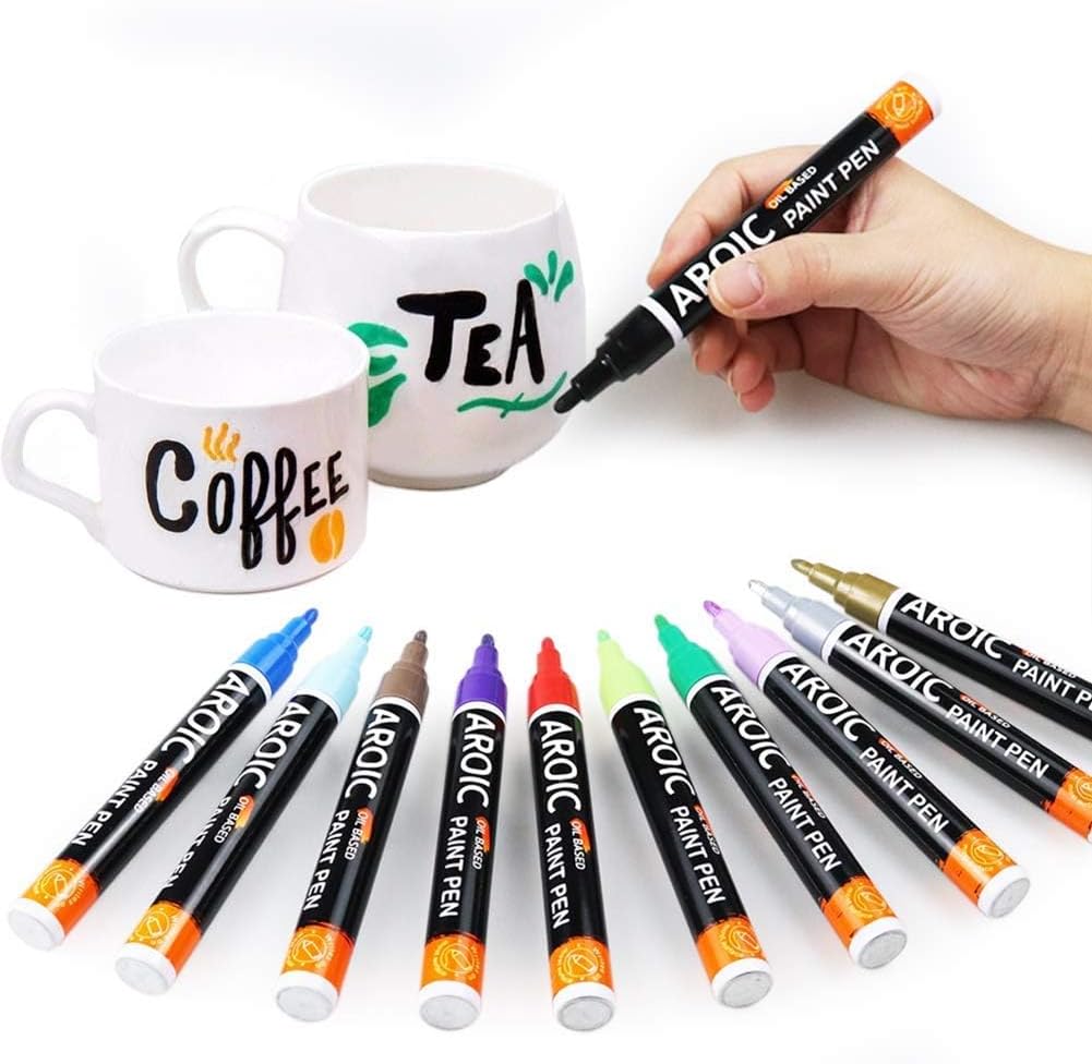 AROIC 28 Colors Acrylic Paint Markers, 2mm Fine Tip Permanent Paint Pens - Quick Dry, Waterproof, Non-Toxic for Glass, Ceramic, Metal, Plastic - Ideal for Artists, DIY Crafts & Rock Painting