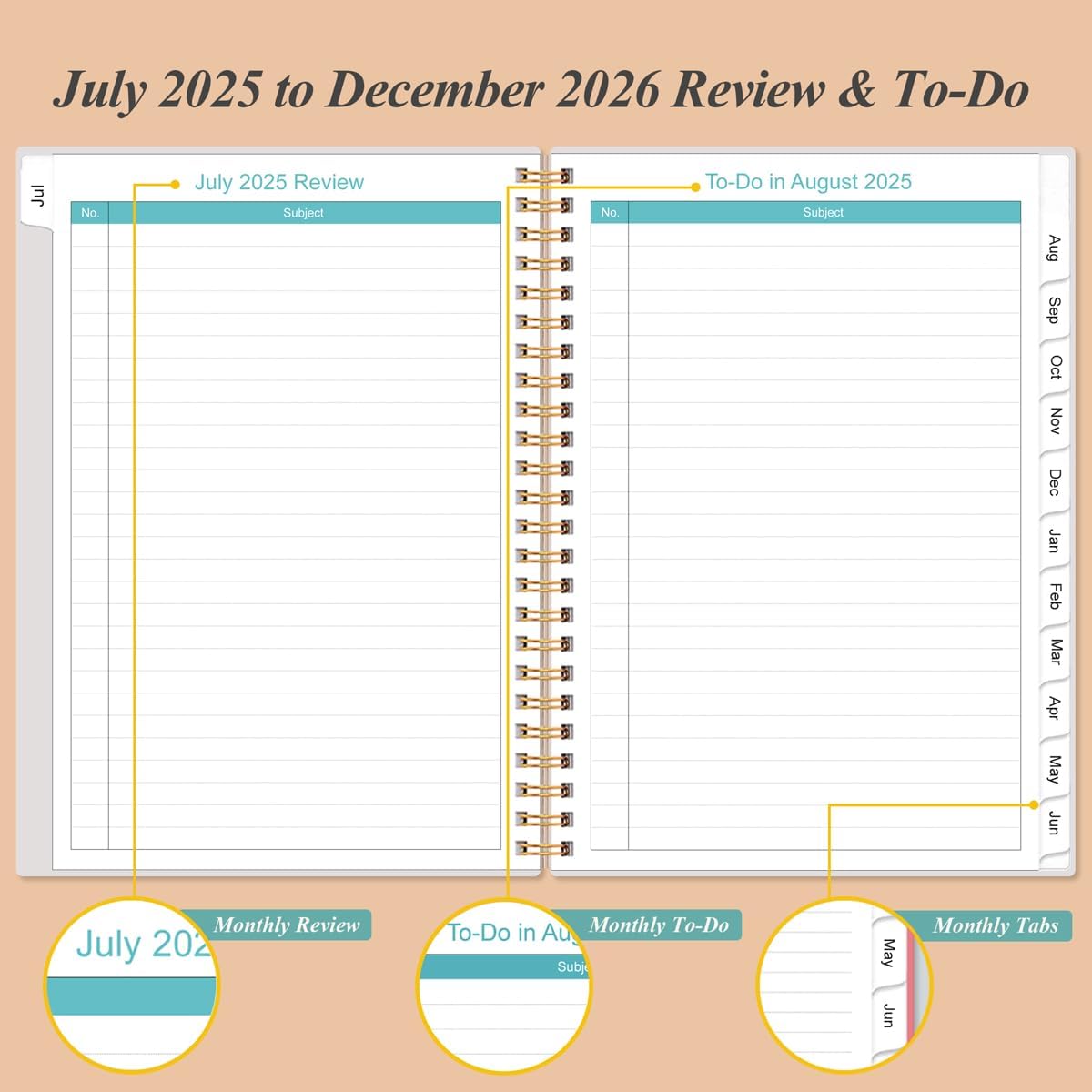 2025-2026 Monthly Planner - July 2025 - December 2026, Two Pages Per Month, 18 Monthly Calendar/Planner with Tabs, Strong Twin-Wire Binding, Inner Pocket, 6.4" x 8.5", Rose Flowers