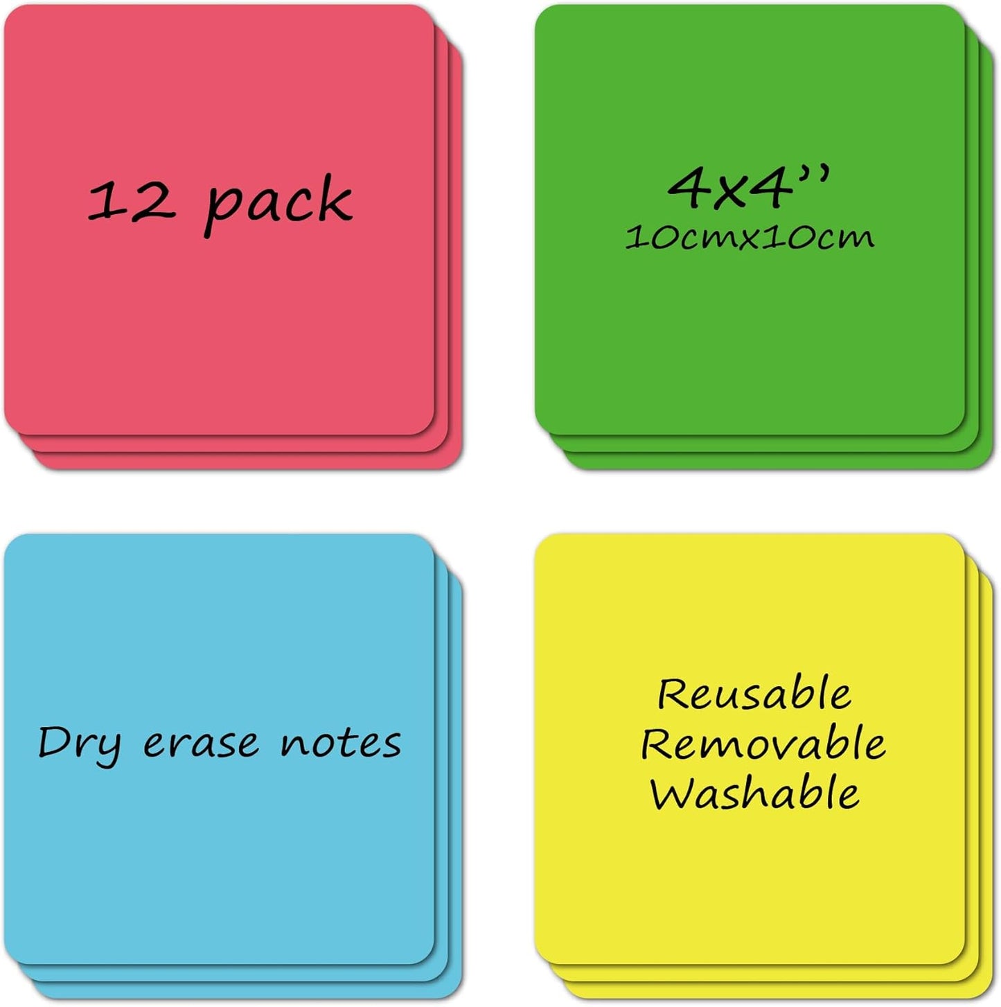 Dry Erase Sticky Notes Reusable Labels for Storage Bins Organizing Jar Pantry, Waterproof Removable Label Stickers for Kitchen Office School All Purpose Use (4x4 inches), Dry Erase Sheets