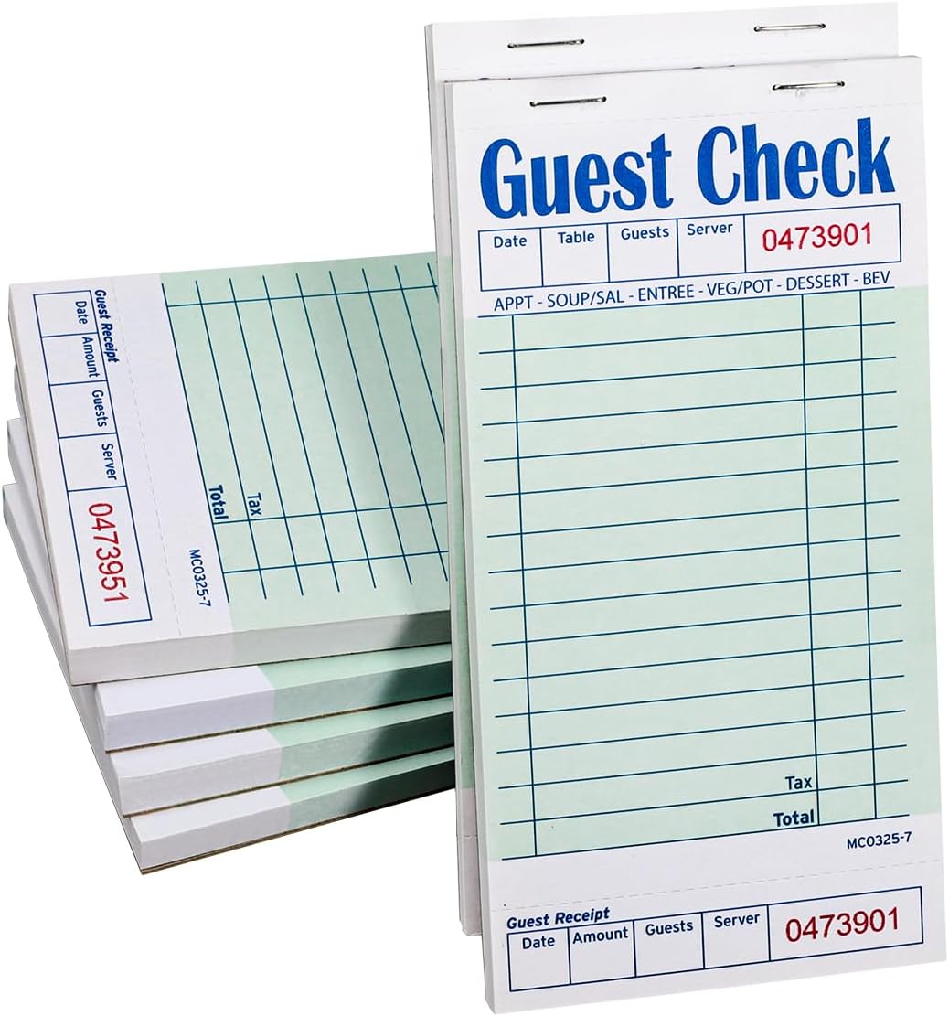Batrical Guest Checks Server Note Pads 300 Sheets Waitress Notepad for Restaurants (6 Books) 3.5" x 6.75" Per Ticket Book