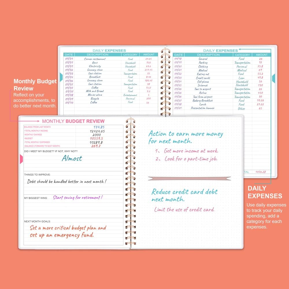 Budget Planner & Monthly Bill Organizer with Pockets. Expense Tracker Notebook, Budgeting Journal and Financial Planner Budget Book to Control Your Money, PP Cover, 8" x 9.5" – Rose Watercolor