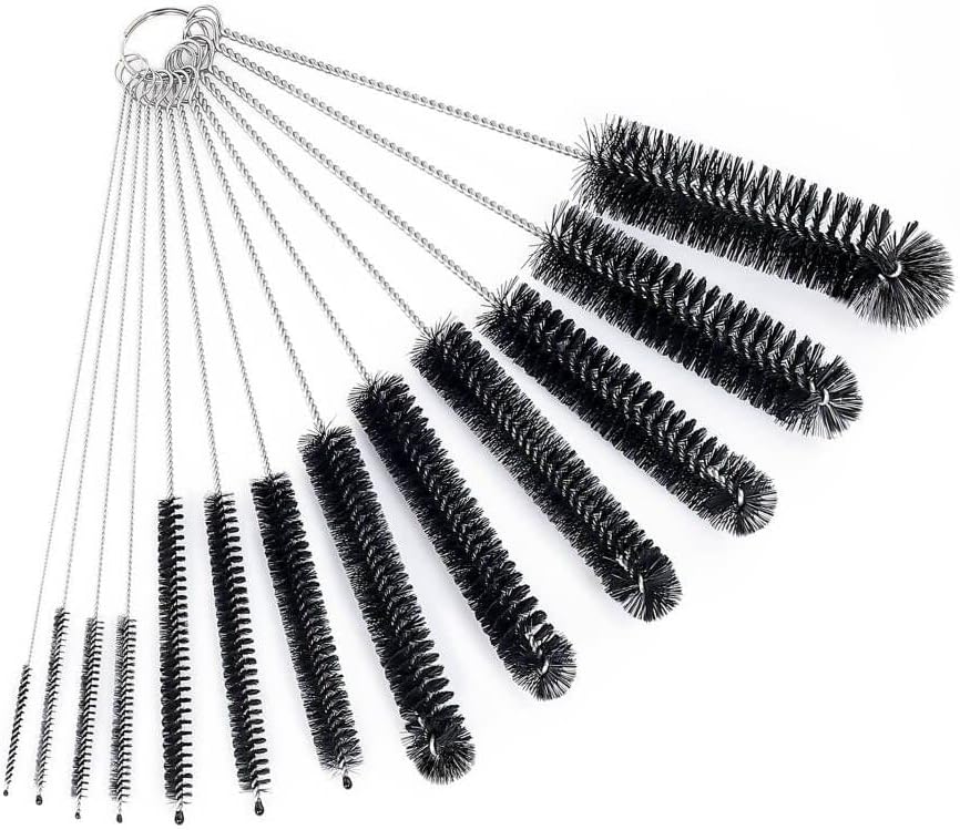 CiaraQ Bottle Cleaning Brushes, 8 Inch Nylon Tube Brush Set, Cleaner for Narrow Neck Bottles Cups with Hook, Set of 13pcs. Black
