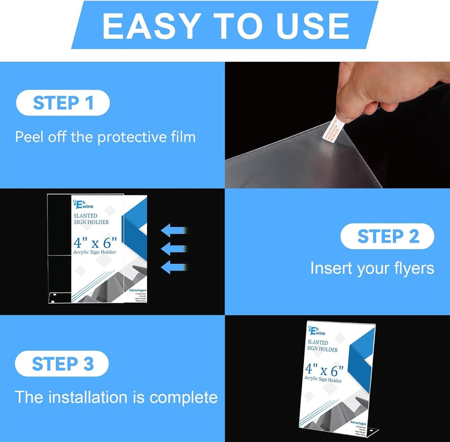 EHWINE 24 Pack 4 x 6 Acrylic Sign Holder, Clear Plastic Signs Display Stand, Vertical Slanted Back Paper Holder Stand up Table Top Sign Holders Flyer Stand Frames Suitable for Office Business Store