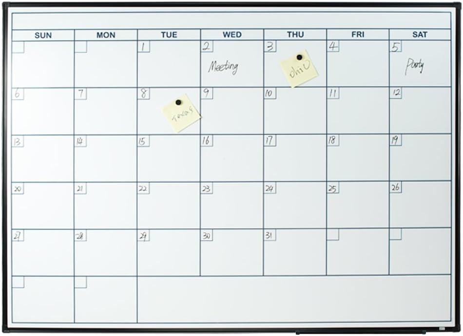 Lockways Dry Erase Calendar Whiteboard, Magnetic White Board Calendar Monthly 48 X 36 Inch, Ultra-Slim Black Aluminium Frame