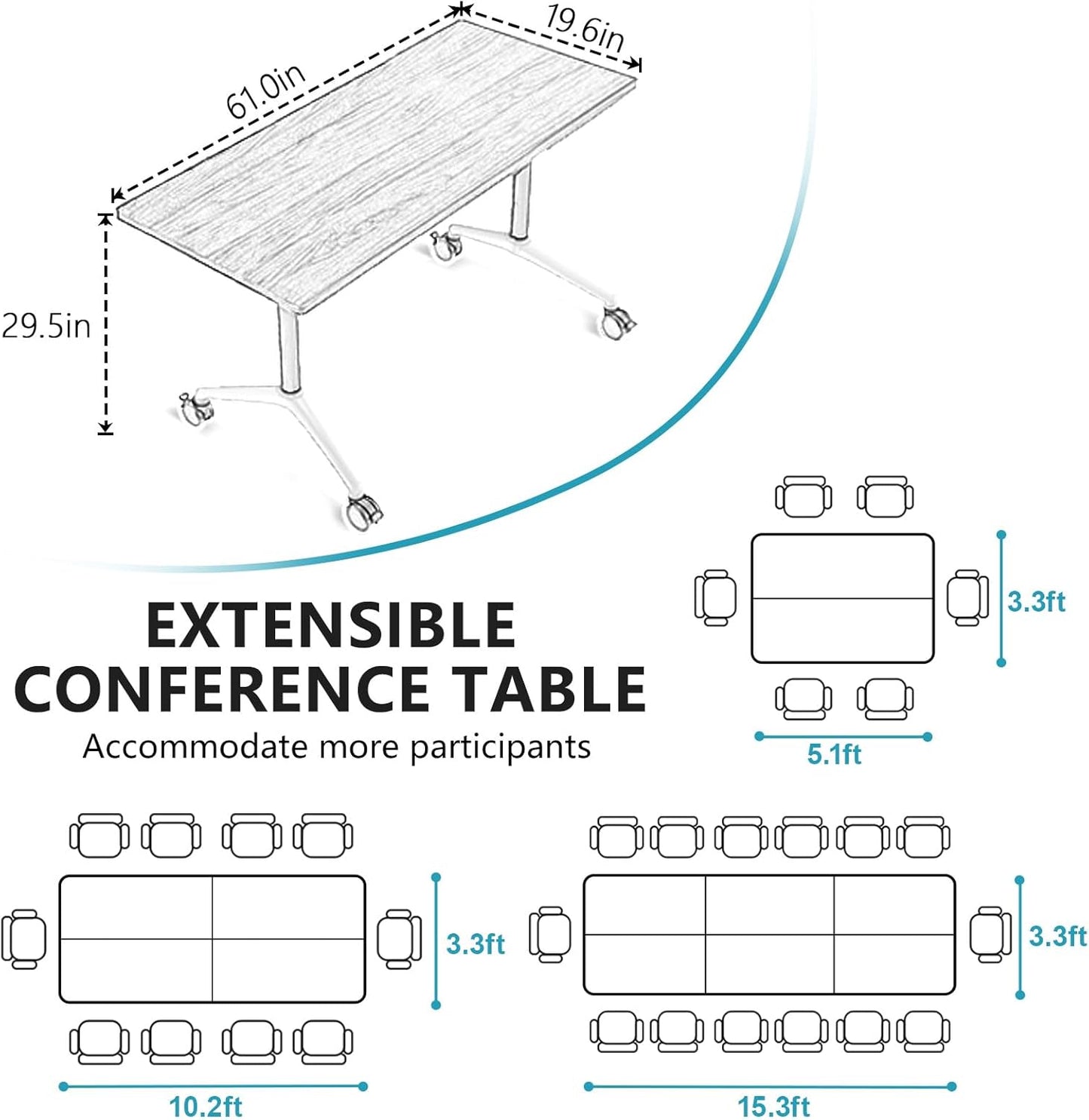 Conference Room Table, Folding Conference Tables,Thicken Grey Tabletop,Flip Top Wooden Seminar Meeting Room Table for Conference Room Offices (10, Black, 61.0“)