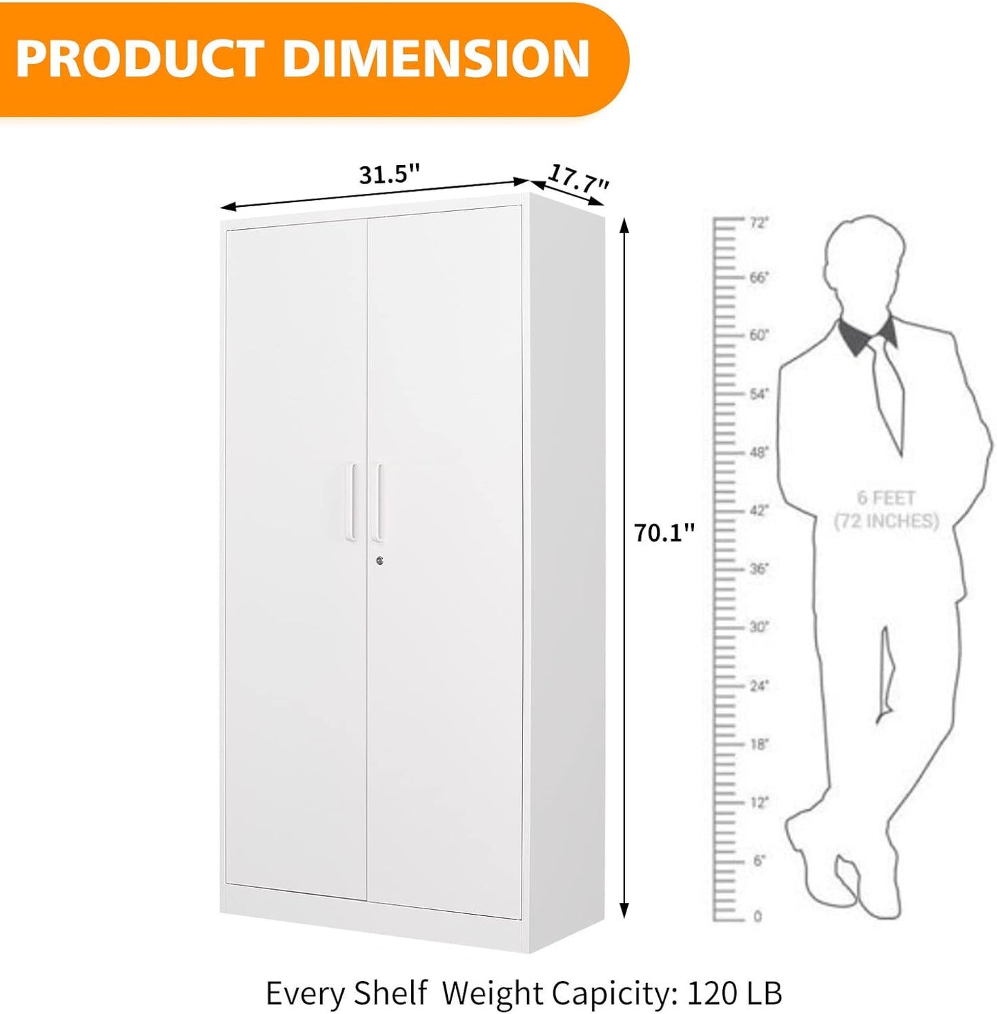MIIIKO Steel Wardrobe with 2 Doors, White Metal Locker for Storage with Hanging Rod and 4 Shelves, Lockable for Bedroom and Home Office