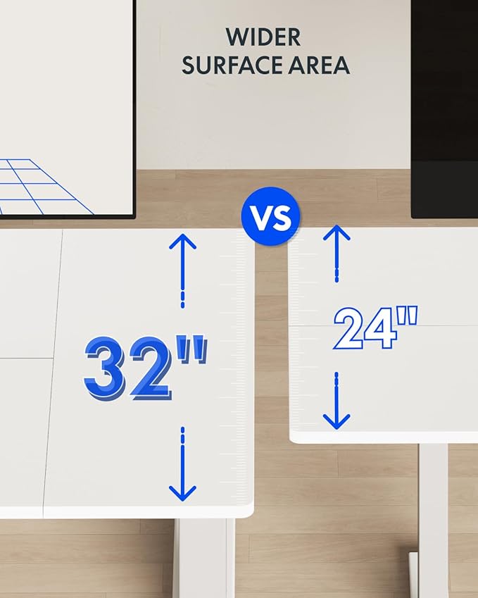 FLEXISPOT 63 x 32 Inch Large Standing Desk, Stand Up Desk with Splice Board, Rising Desks for Home Office, Office Desk with Cup Holder and Headphone Hook (White Frame + White Top, 2 Packages)