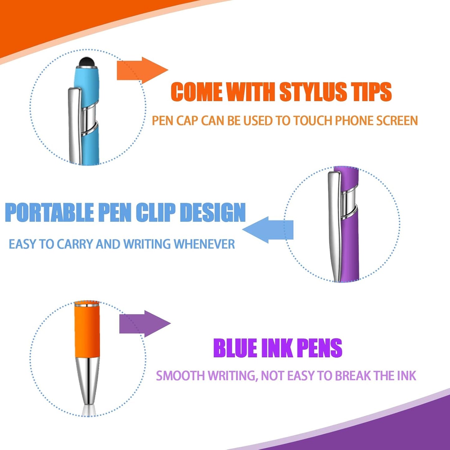 8 Pcs Blue Ink Ballpoint Pen with Stylus Tip 2 in 1 Stylus Ballpoint Pen Metal Pens Stylus Pen for Touch Screens School Office Coworkers (Multicolor)