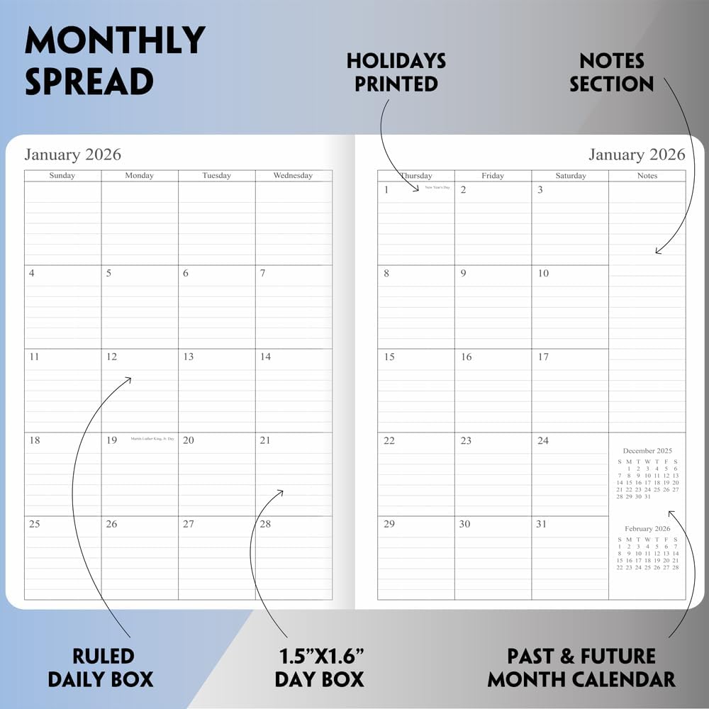 2025-2026 Planner - Weekly and Monthly Planner, Oct 2025 to Dec 2026, Vegan Leather Cover, Elastic Closure, 7”x9.25”, Rose Gold