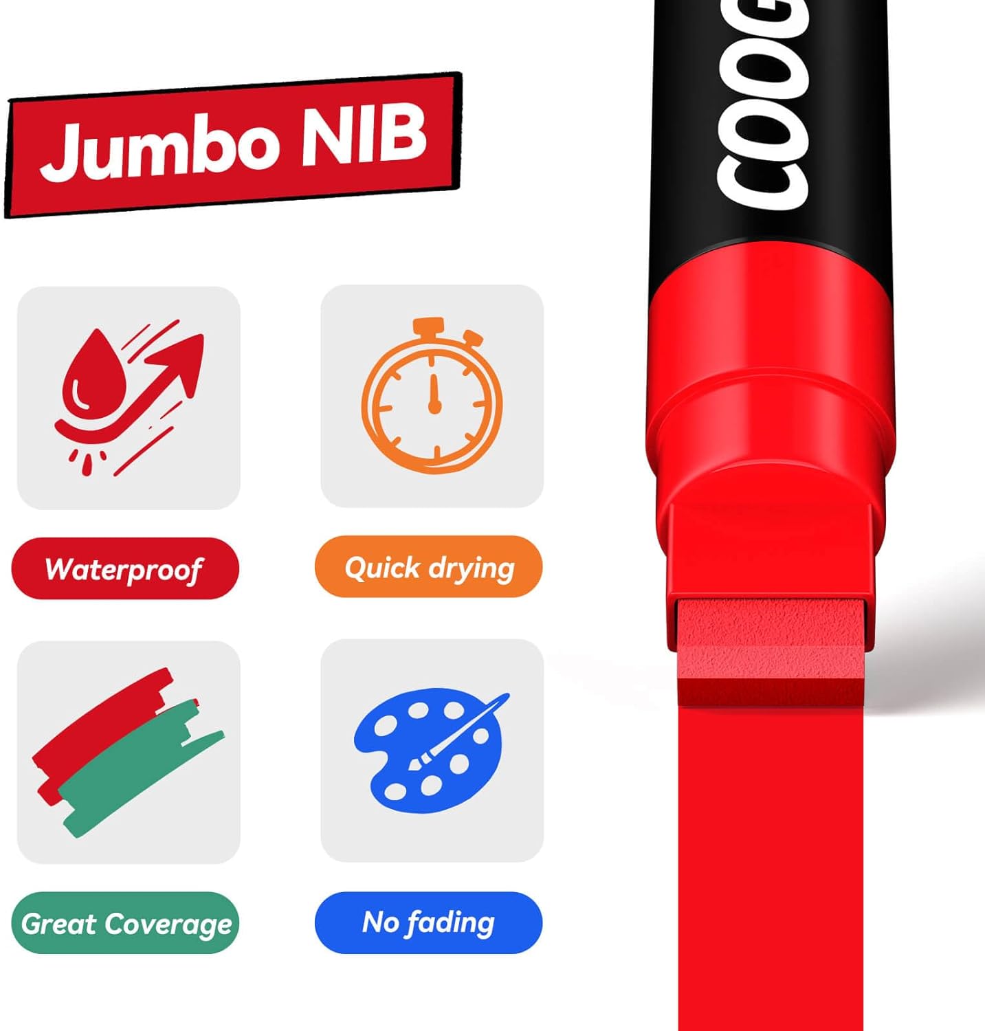 8 Vibrant Colors Jumbo Poster Markers, 15MM Thick Permanent Acrylic Graffiti Markers, Wide Tip Paint Marker for Canvas, Posters Board, Fabric, Window, Wood, Teachers,Banner painting supplies